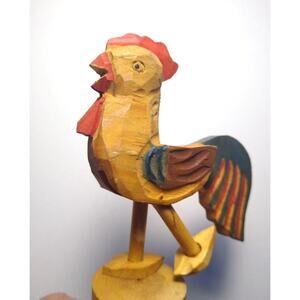 Mechanical Rooster Hen Kicking Foot Bottle Stopper Carved Wood Barware Cork Anri